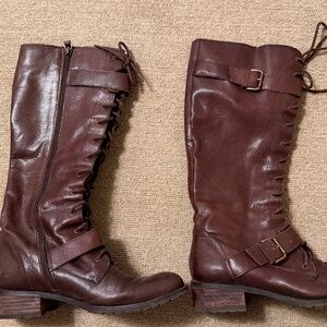 Size 7.5 - Brown Leather Lace-up Tall Boots